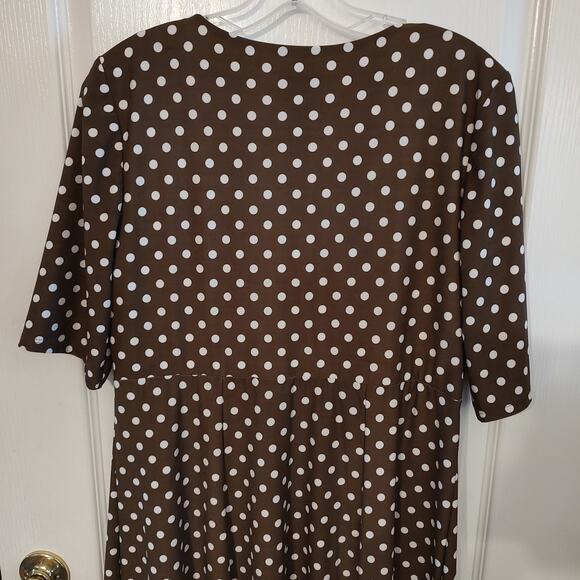 Vintage Robbie Bee Brown Polka Dot Dress Size L 95% Polyester - Picture 8 of 8